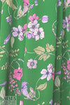 Italian botanicals on green silk crepe de chine 1.5 yds