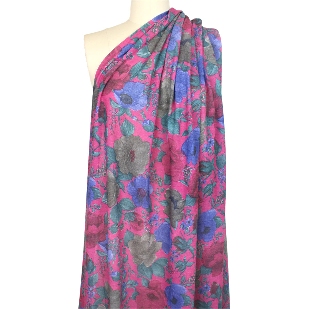 Italian floral wool blend crepe sweater knit  .5 yds