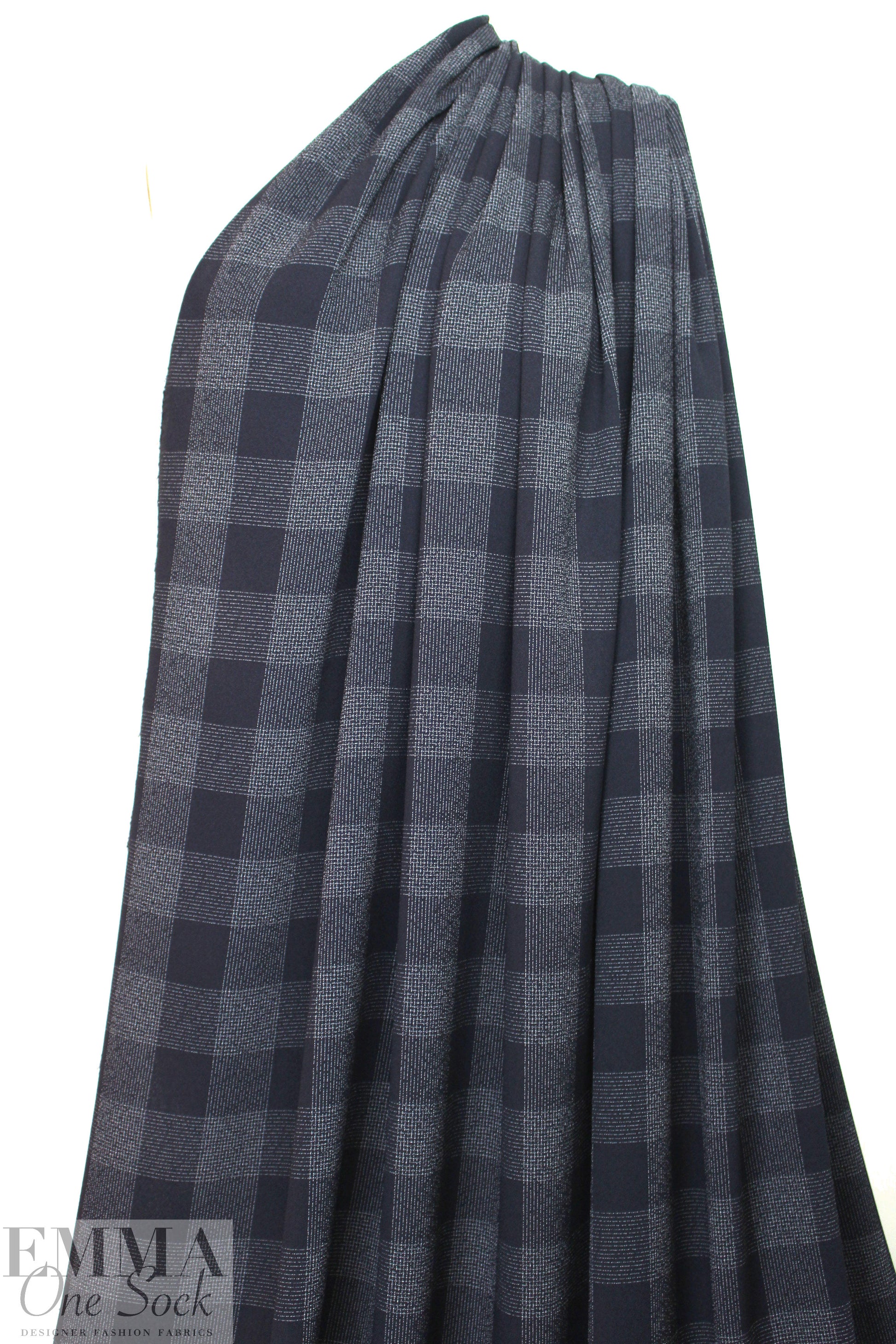 Italian pebble crepe woven - navy plaid