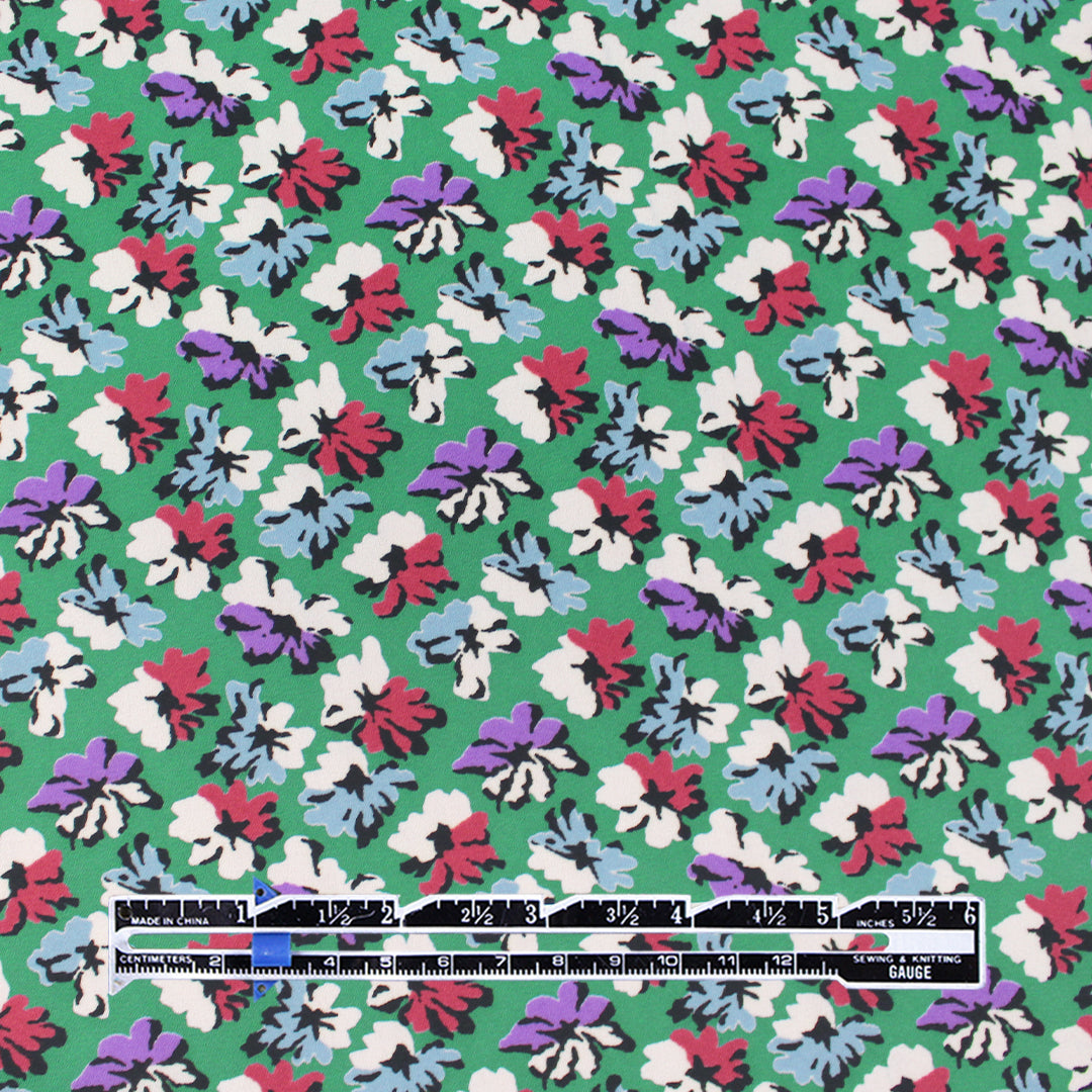 CA designer 'blarney flowers' poly crepe woven 1.375 yd