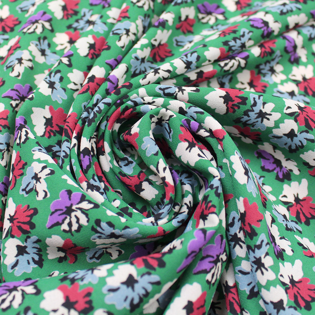 CA designer 'blarney flowers' poly crepe woven 1.4 yd