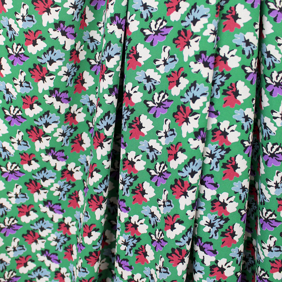 CA designer 'blarney flowers' poly crepe woven 1.375 yd