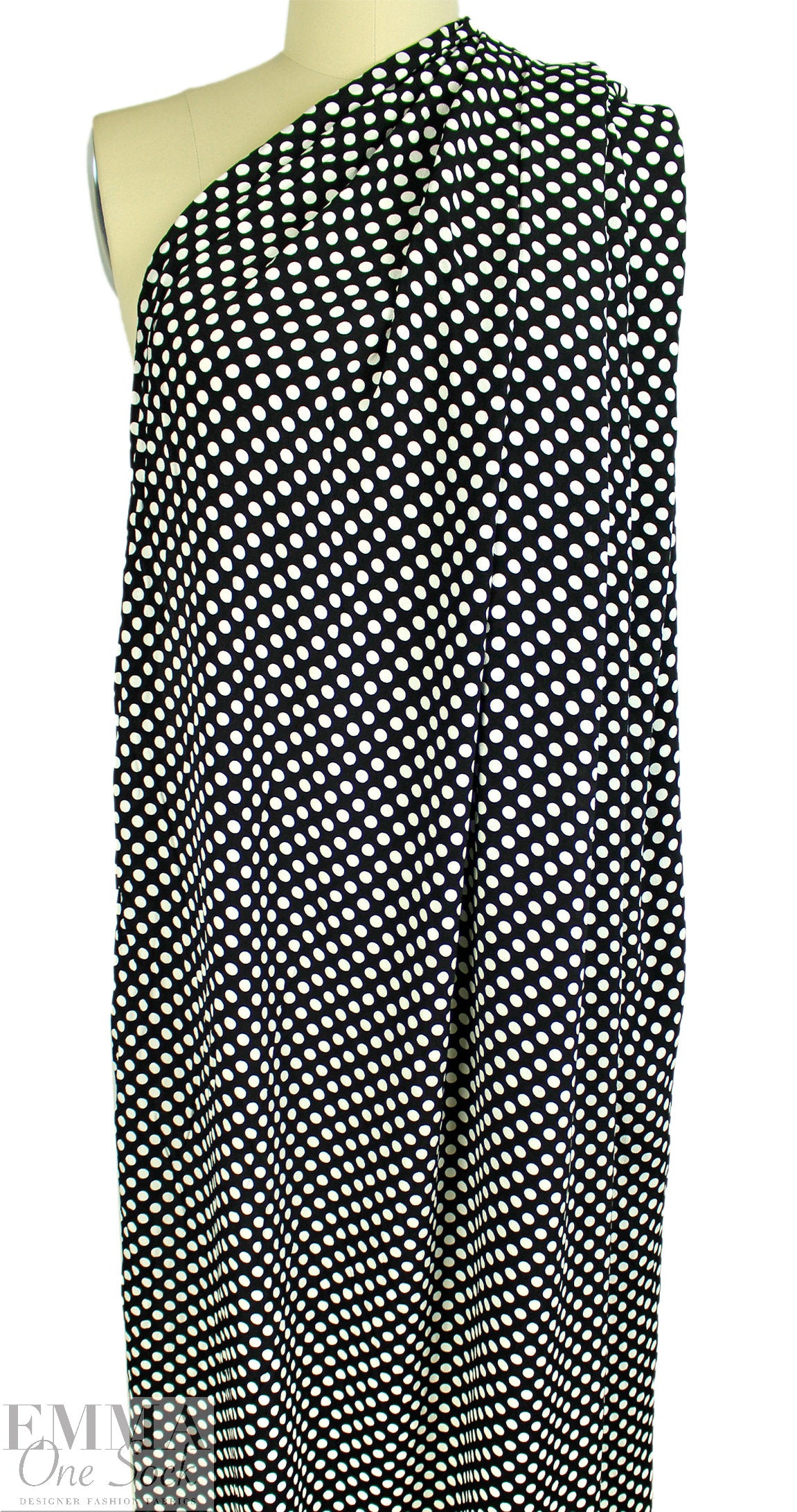 Rache1 Comey white on black dot viscose/silk crepe .75 yds
