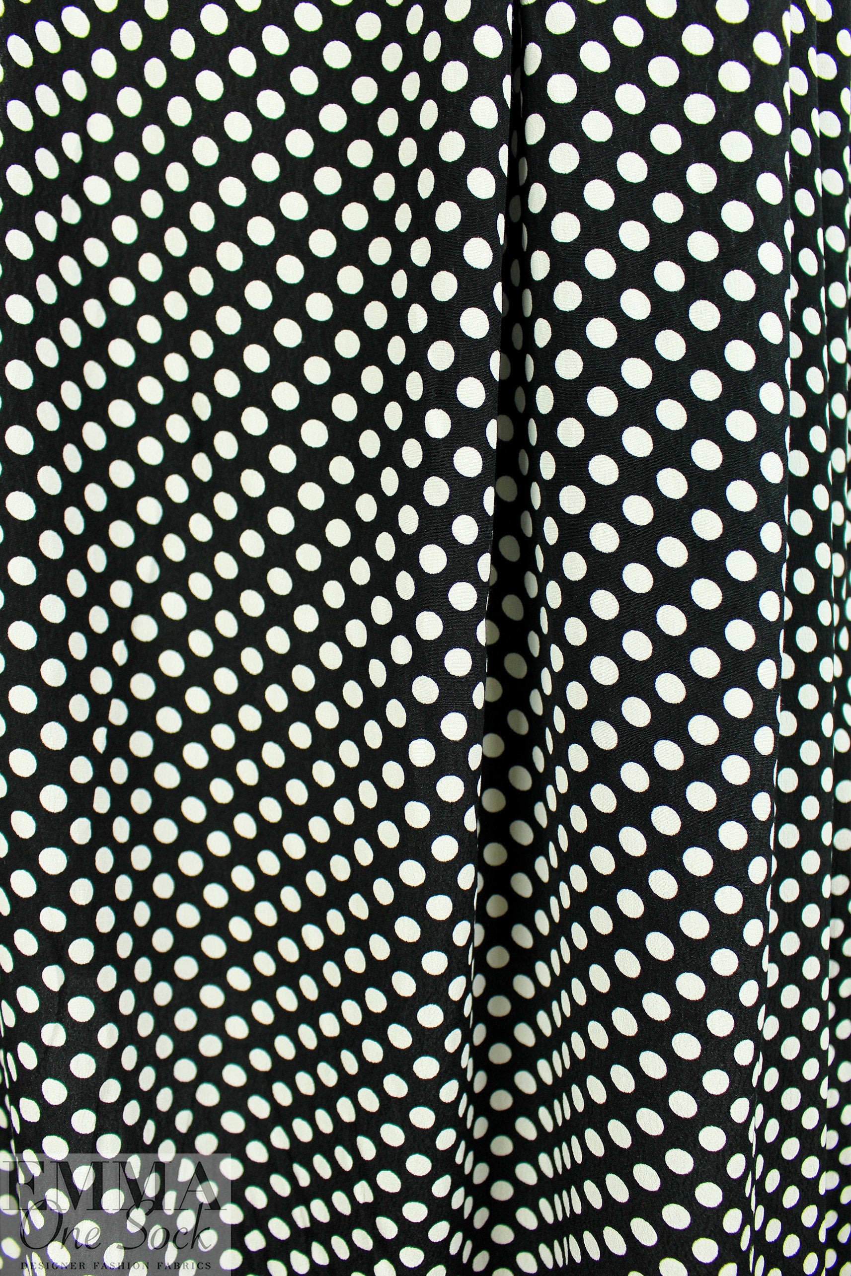 Rache1 Comey white on black dot viscose/silk crepe .75 yds