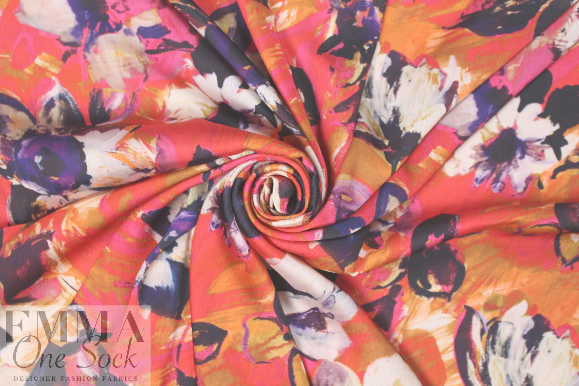 Italian painterly flowers textured poly crepe de chine