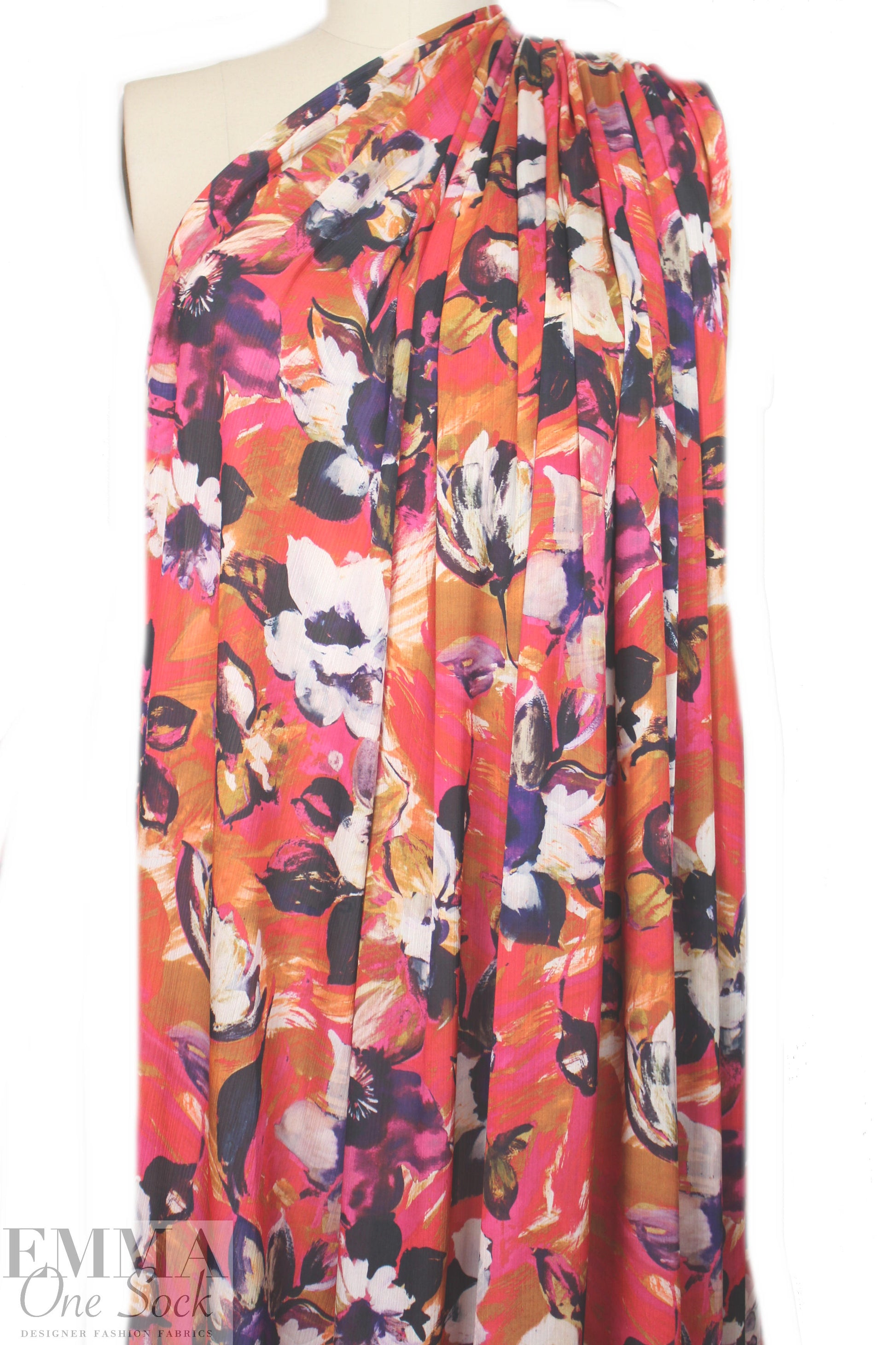 Italian painterly flowers textured poly crepe de chine