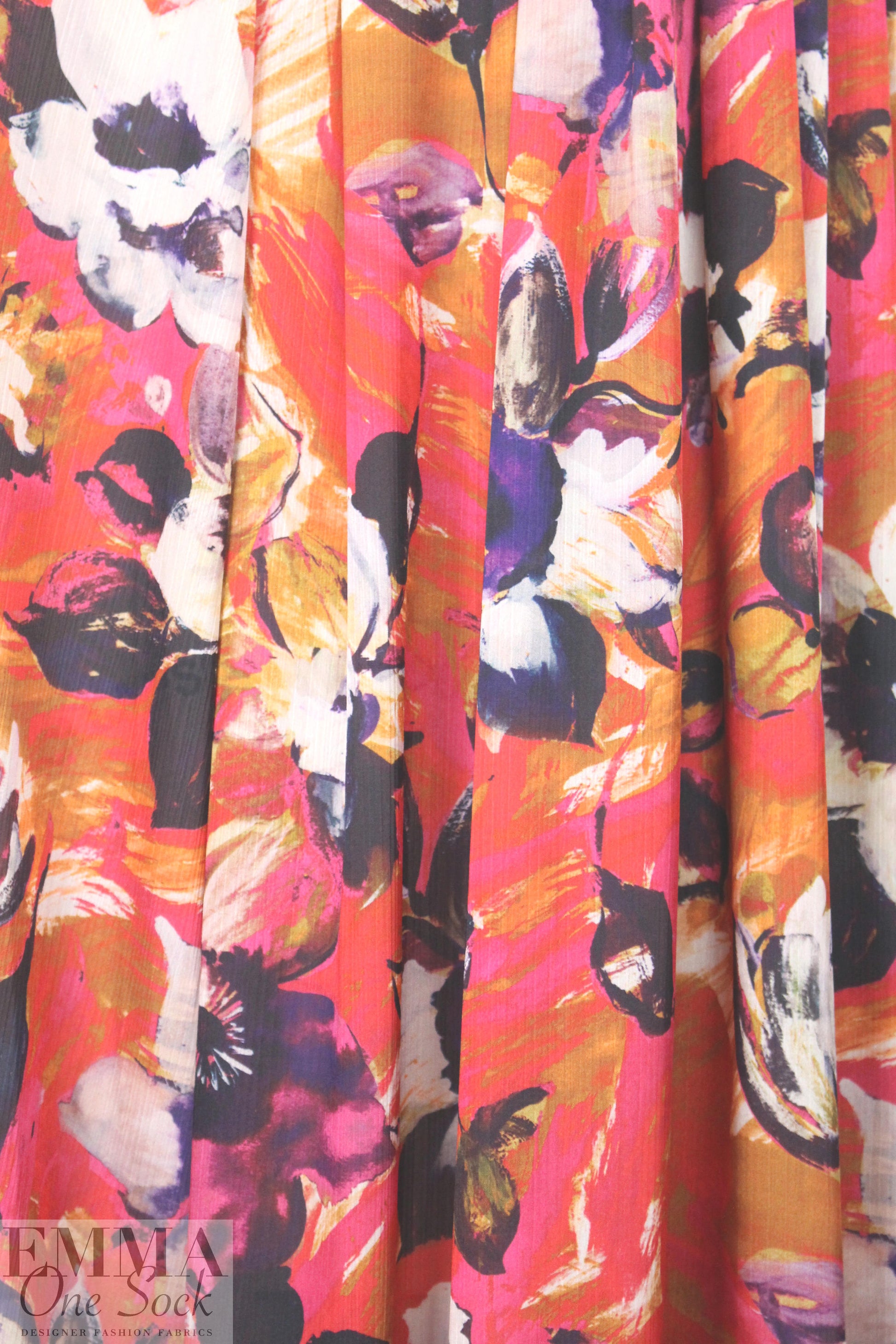 Italian painterly flowers textured poly crepe de chine 1.75 yds