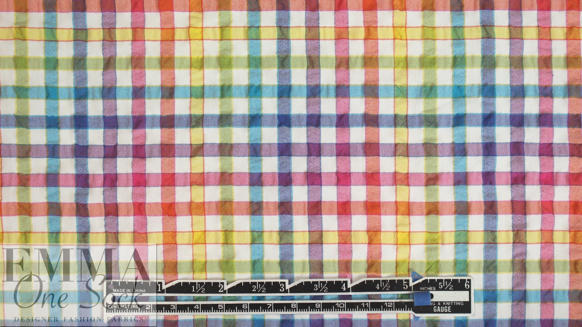 Italian colorful plaid cotton/spandex seersucker