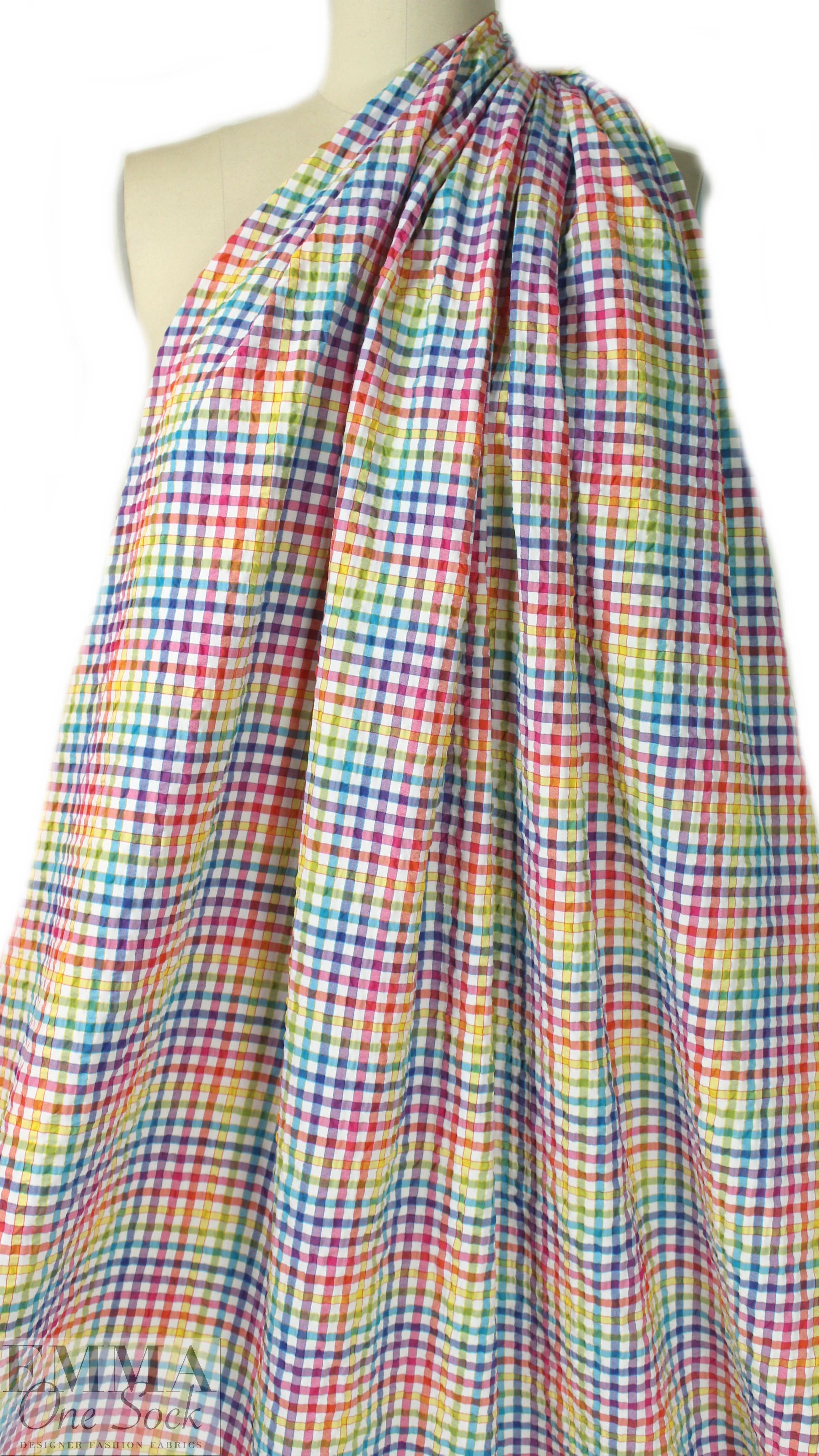 Italian colorful plaid cotton/spandex seersucker