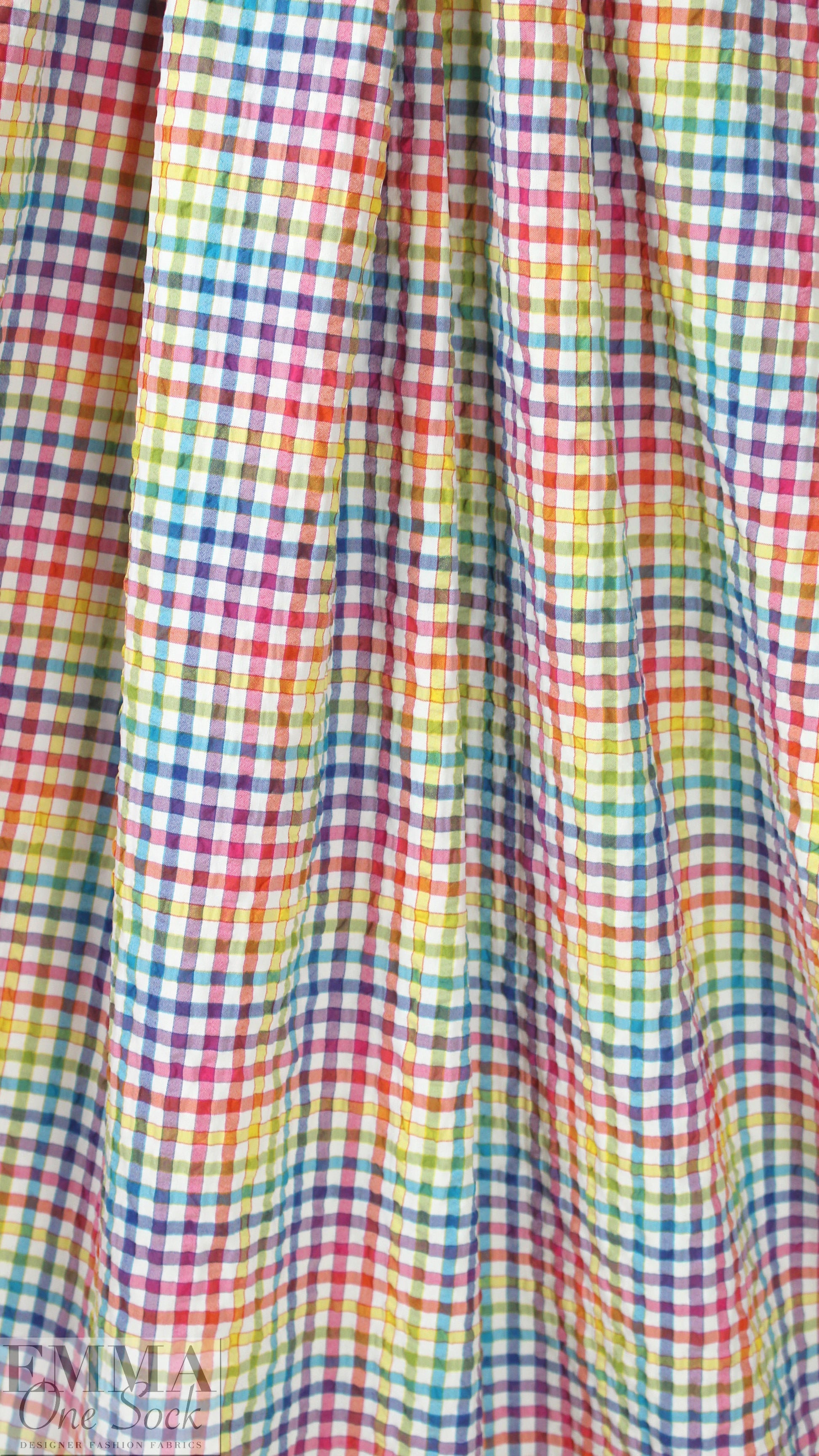 Italian colorful plaid cotton/spandex seersucker