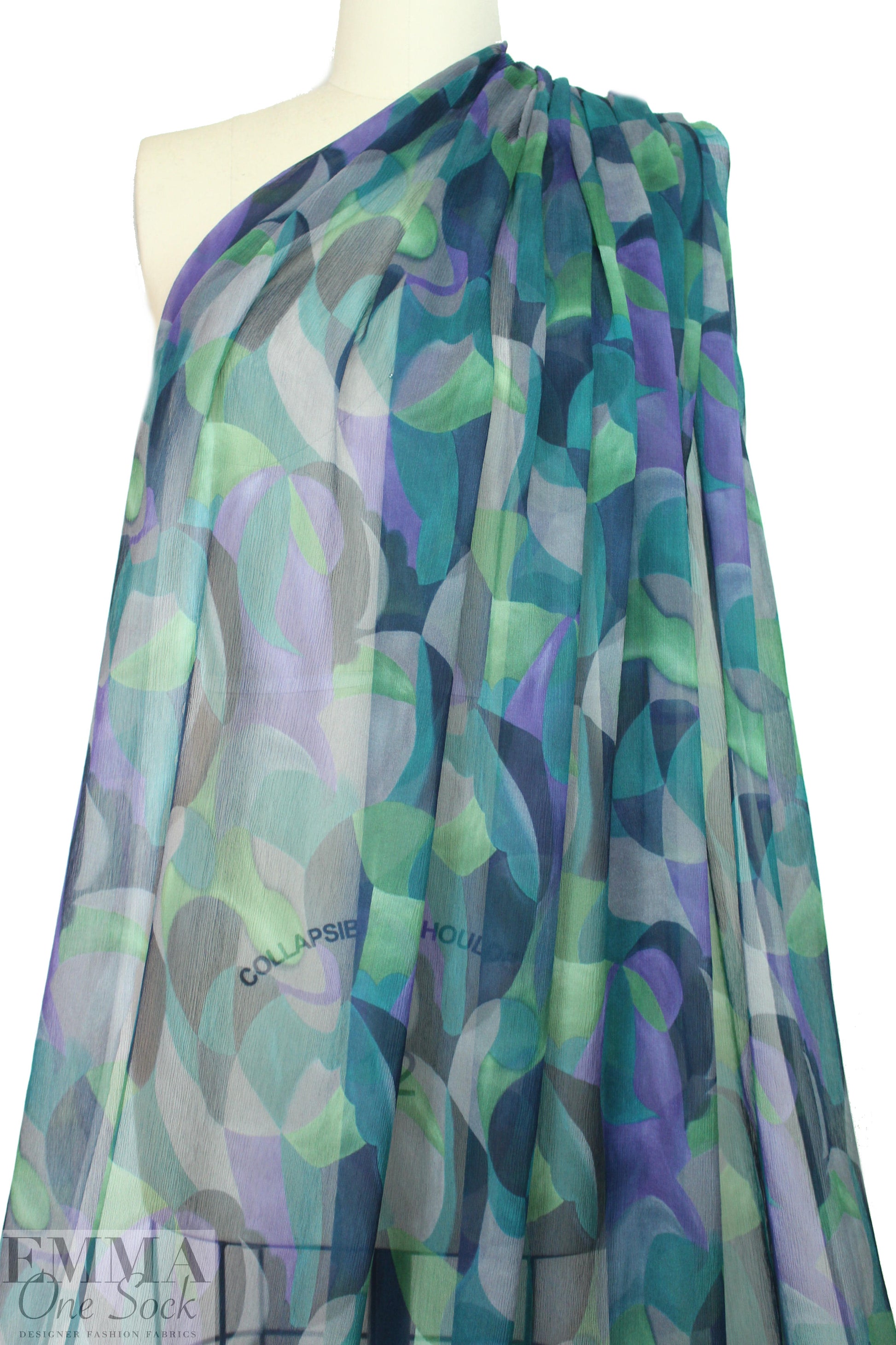 Italian purple/teal/green crinkle silk chiffon