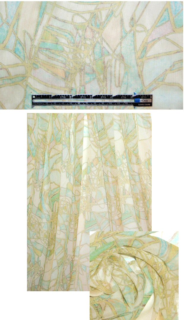 Tahari lemon chiffon/aqua mint crinkle silk chiffon 2.25 yds