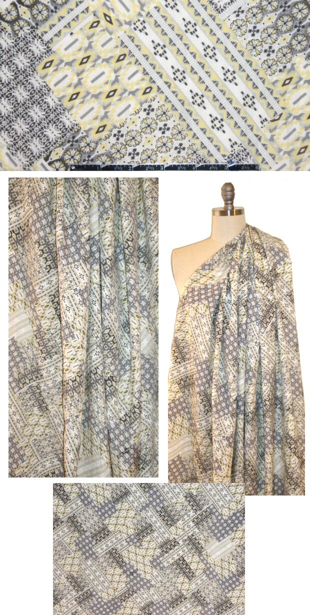 French poly/cotton crinkle woven - lemon/gray graphic 1.25 yds
