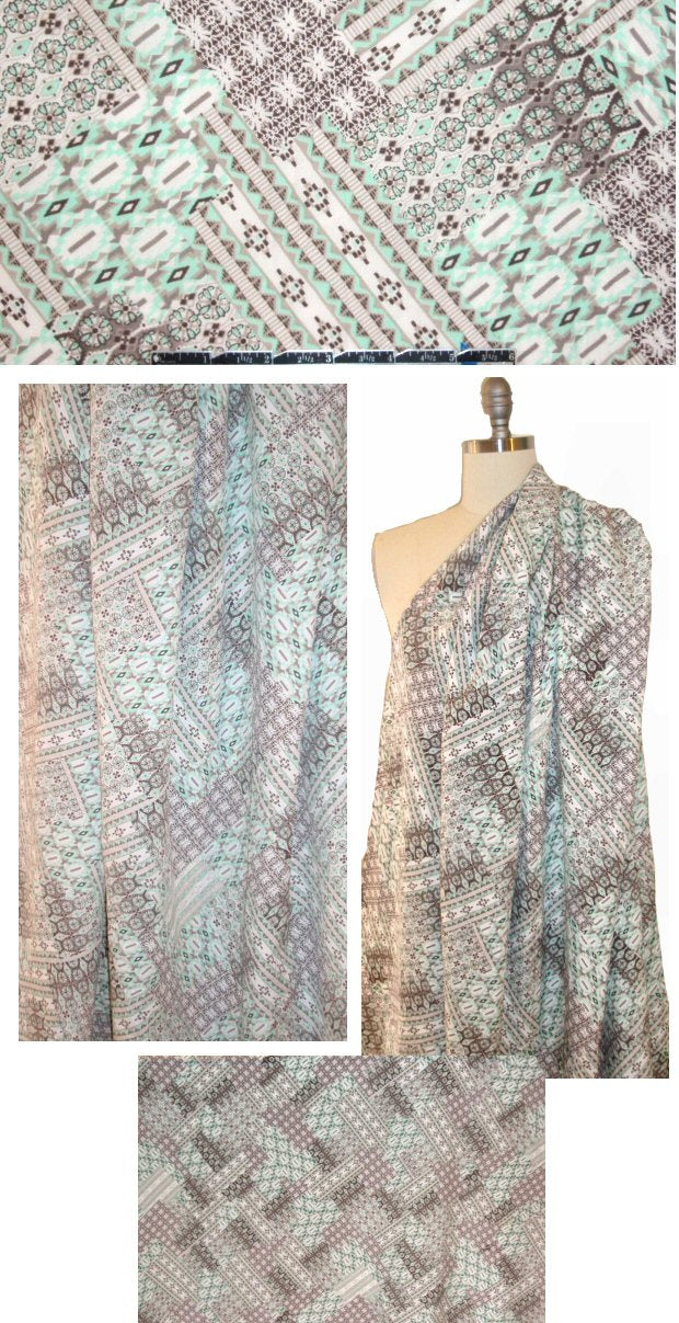 French poly/cotton crinkle woven - mint/gray graphic