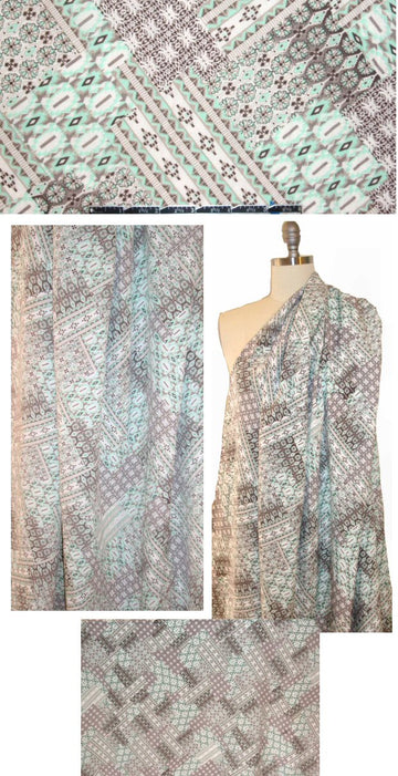 French poly/cotton crinkle woven - mint/gray graphic 1.9 yd