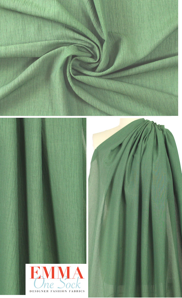 Italian crinkle-textured voile - loden frost