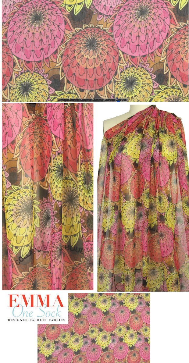 CA designer zinnia graphic crinkle silk sheer 1.125 yds