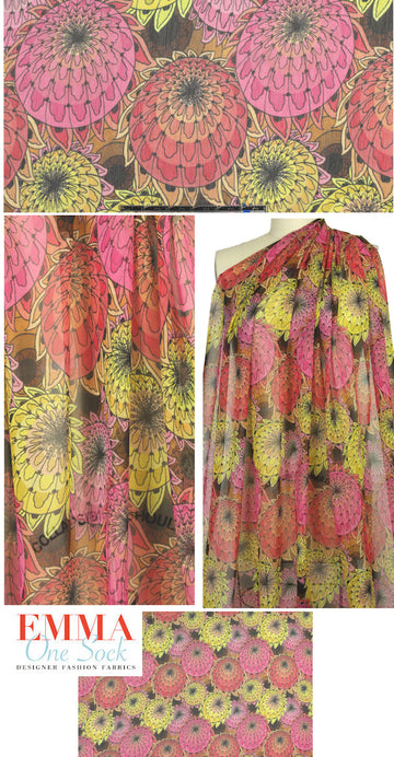 CA designer zinnia graphic crinkle silk sheer 1.125 yds