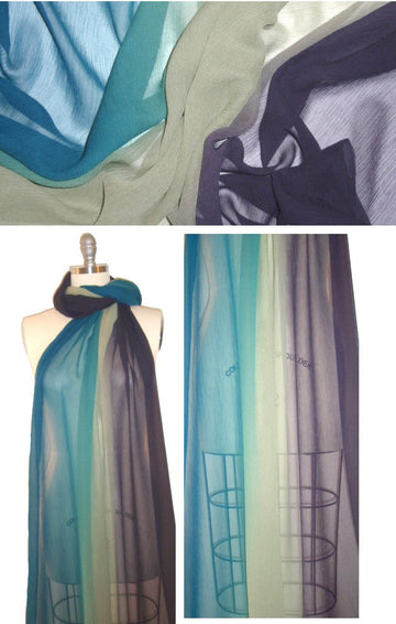 NY designer silk ombre crinkle chiffon - teal/indigo