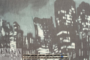 NY designer twilight skyline panel silk crinkle chiffon
