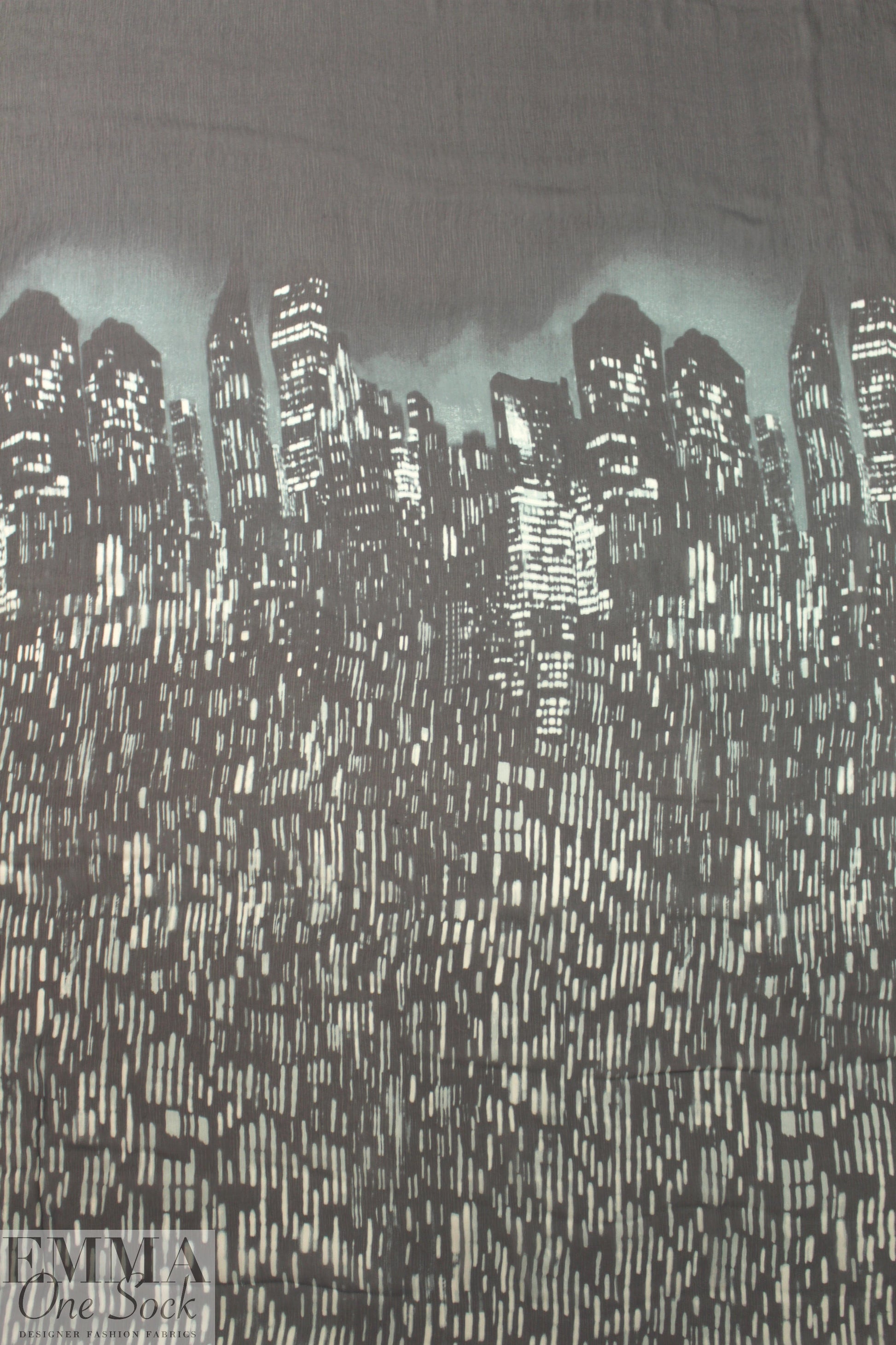 NY designer twilight skyline panel silk crinkle chiffon