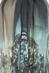NY designer twilight skyline panel silk crinkle chiffon