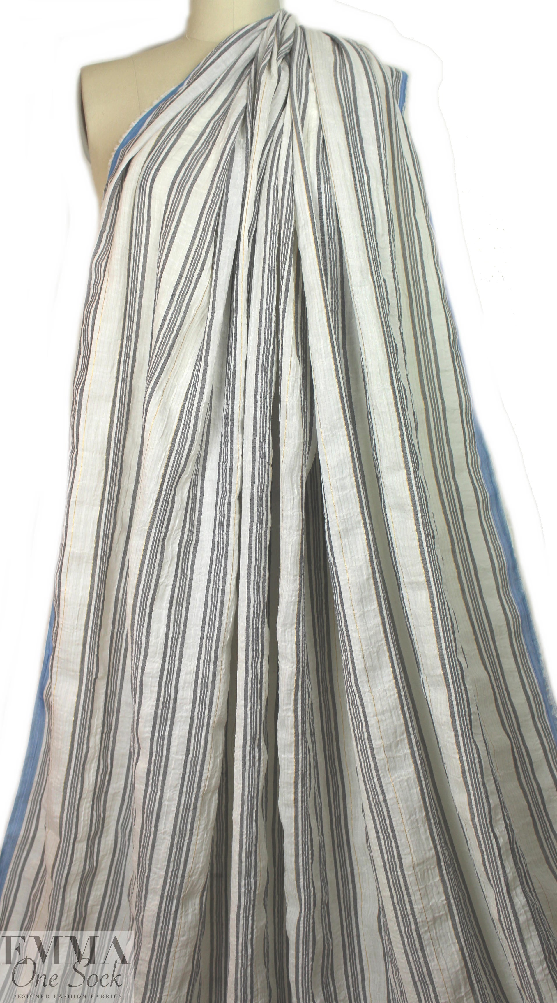 NY designer crinkle metallic stripe cotton - black/white 1.66 yd
