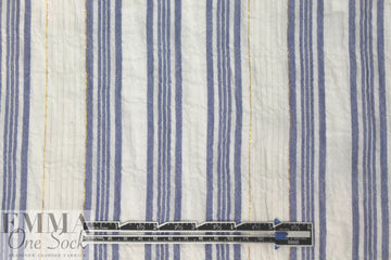 NY designer crinkle metallic stripe cotton - blue/white