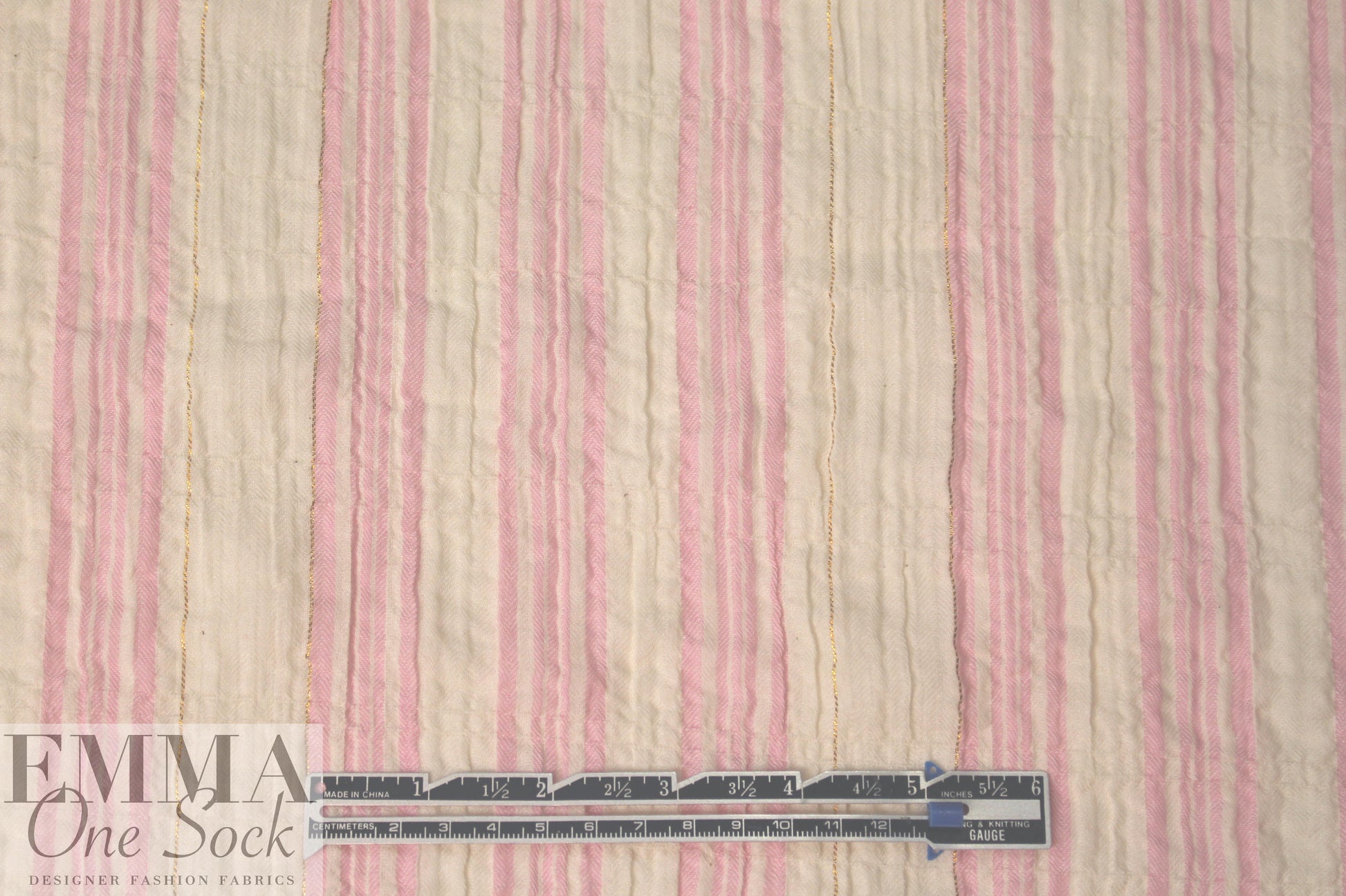 NY designer crinkle metallic stripe cotton - pink/ivory
