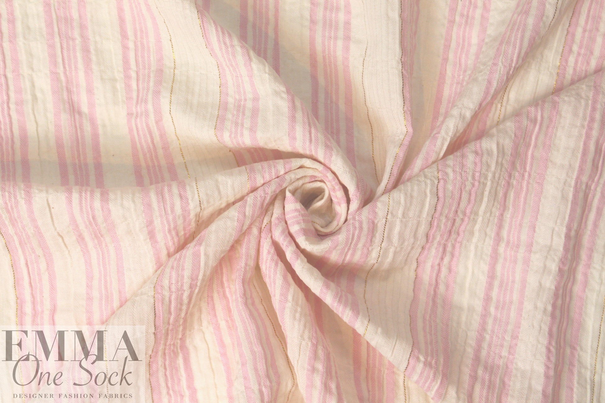 NY designer crinkle metallic stripe cotton - pink/ivory