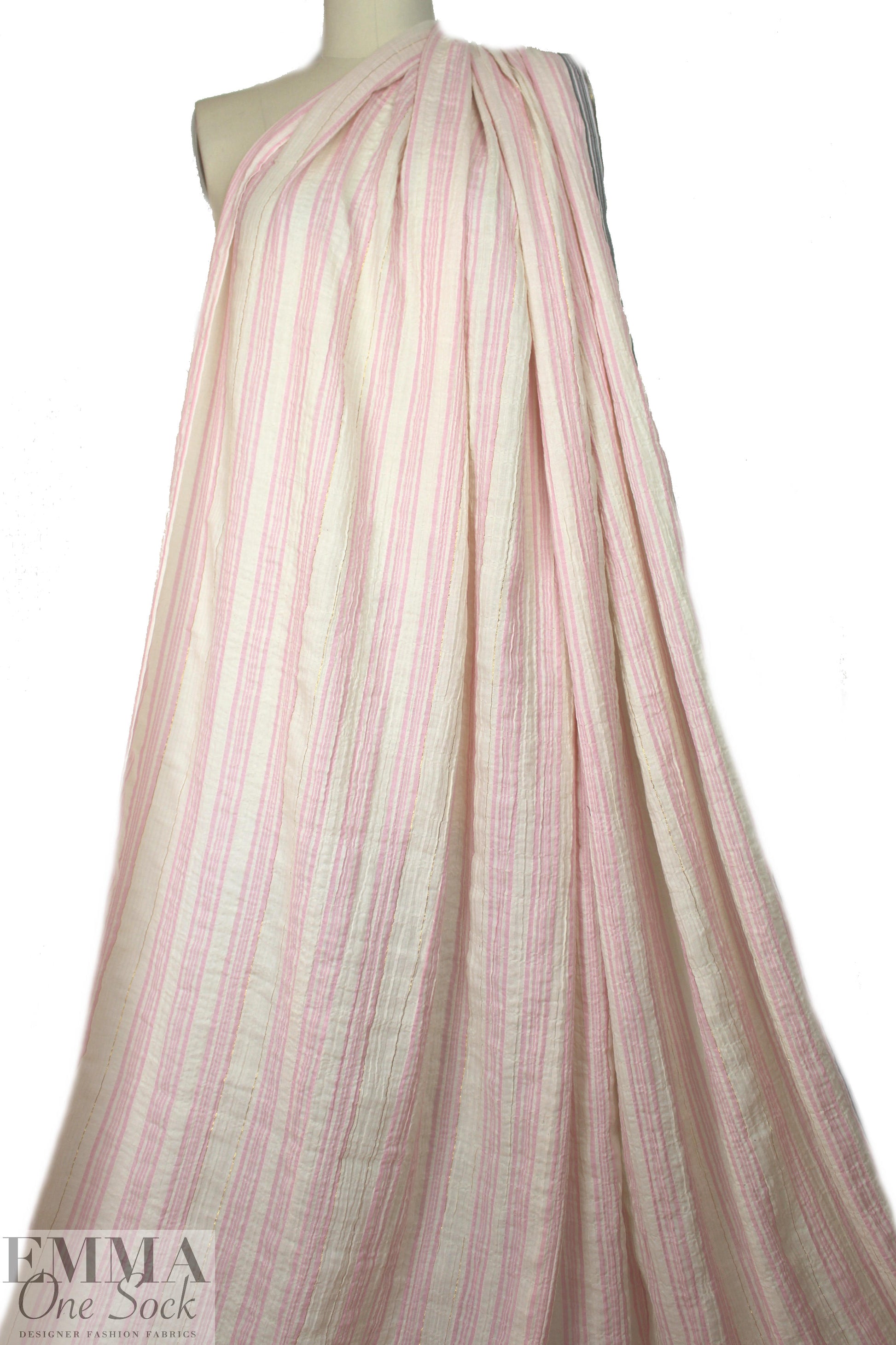 NY designer crinkle metallic stripe cotton - pink/ivory 1.375 yds