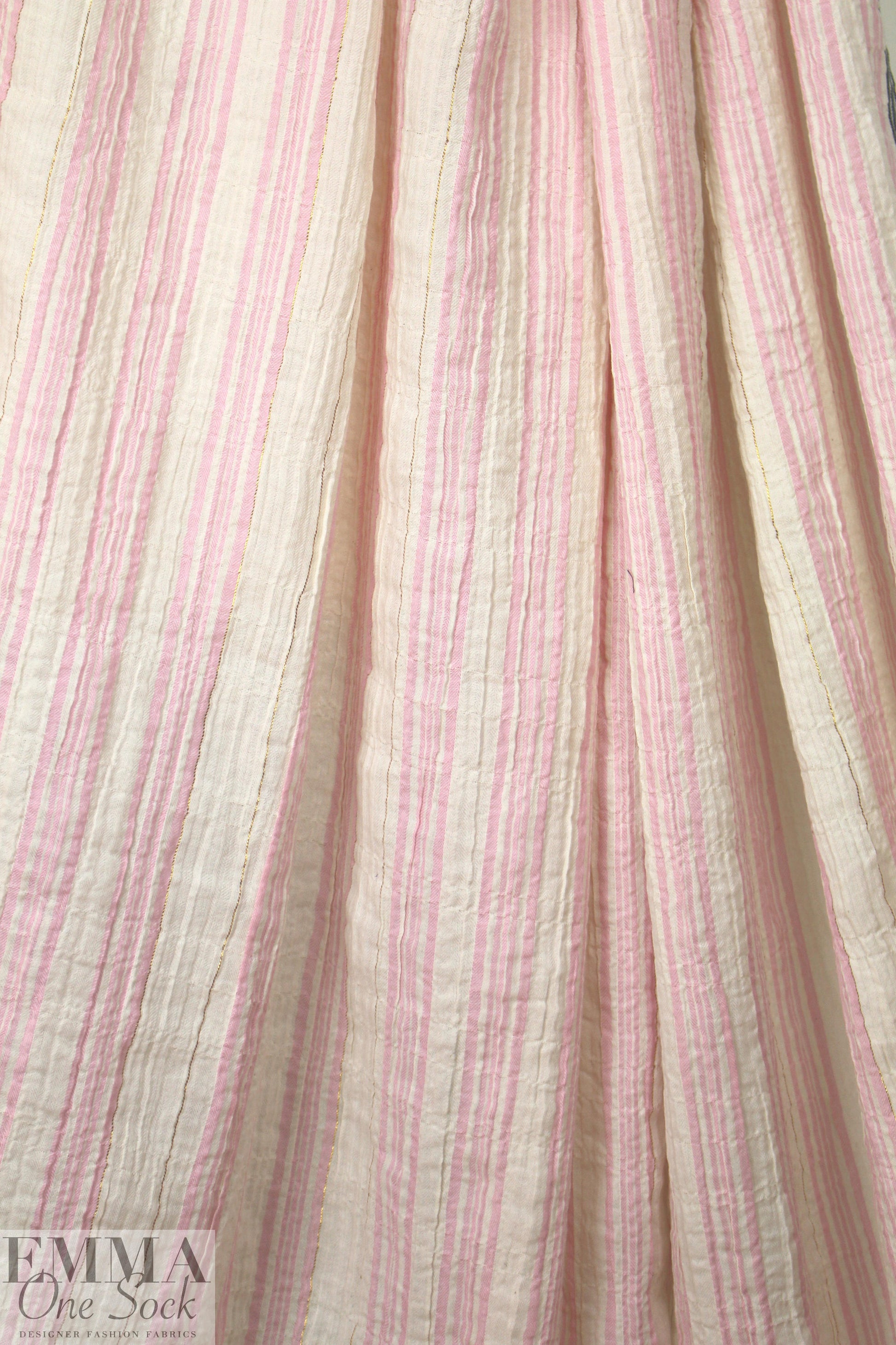 NY designer crinkle metallic stripe cotton - pink/ivory 1.375 yds