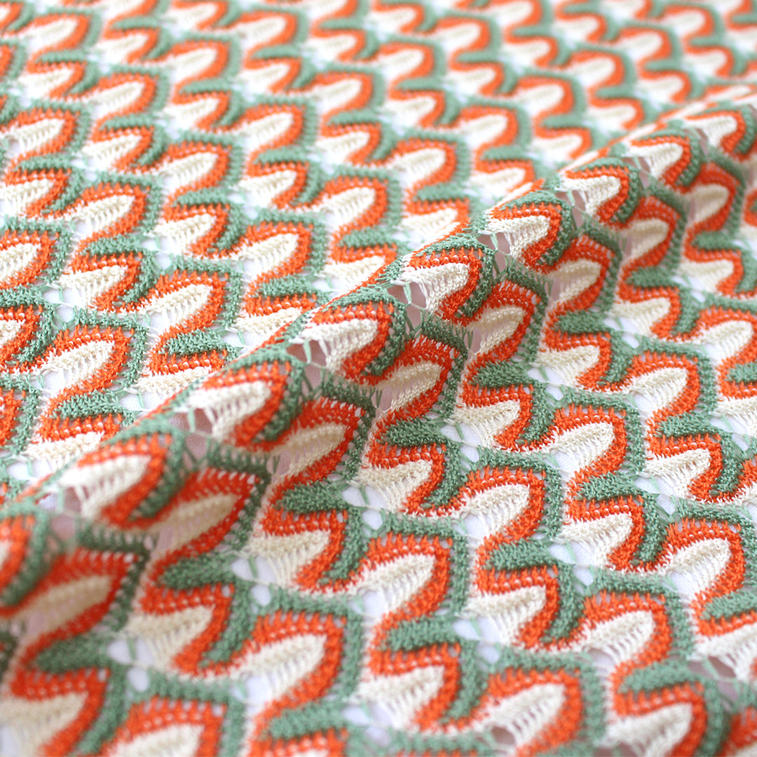 Missoni-esque scallop stitch crochet knit - sage/orange 2 yds