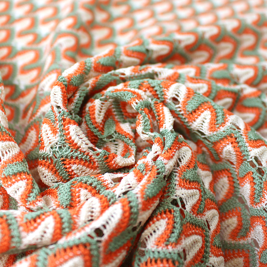 Missoni-esque scallop stitch crochet knit - sage/orange 2.25 yd