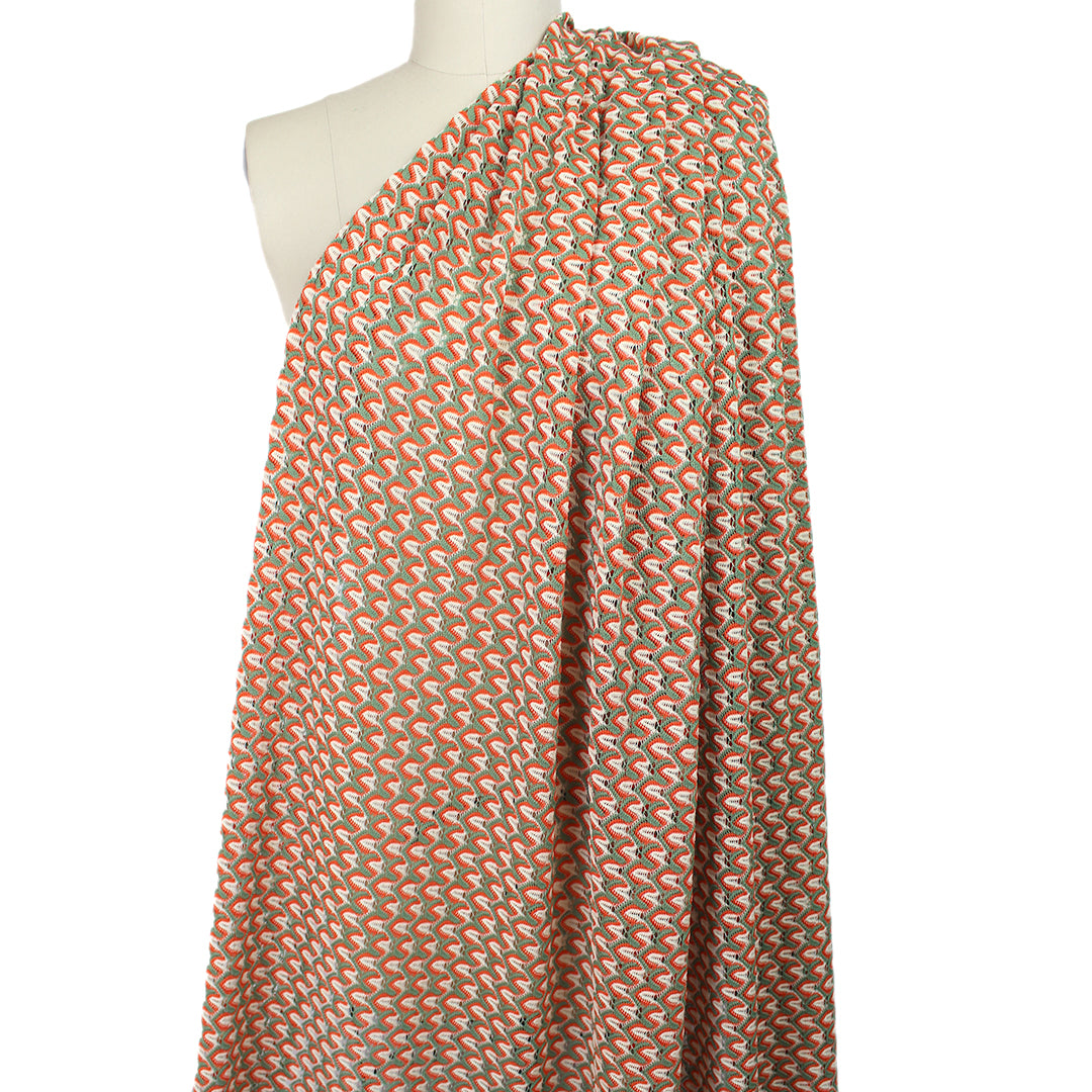 Missoni-esque scallop stitch crochet knit - sage/orange 2.25 yd