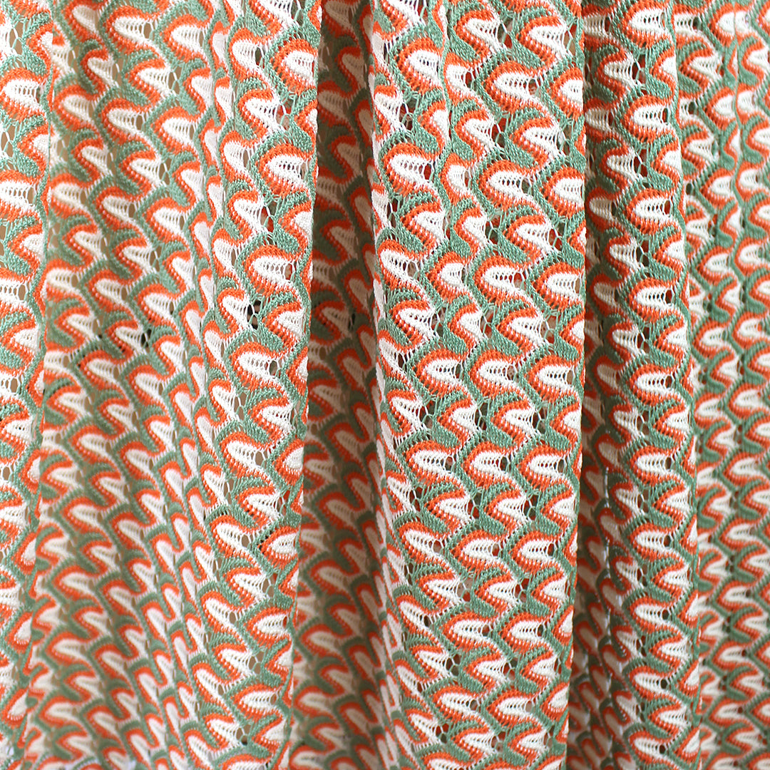 Missoni-esque scallop stitch crochet knit - sage/orange 2 yds