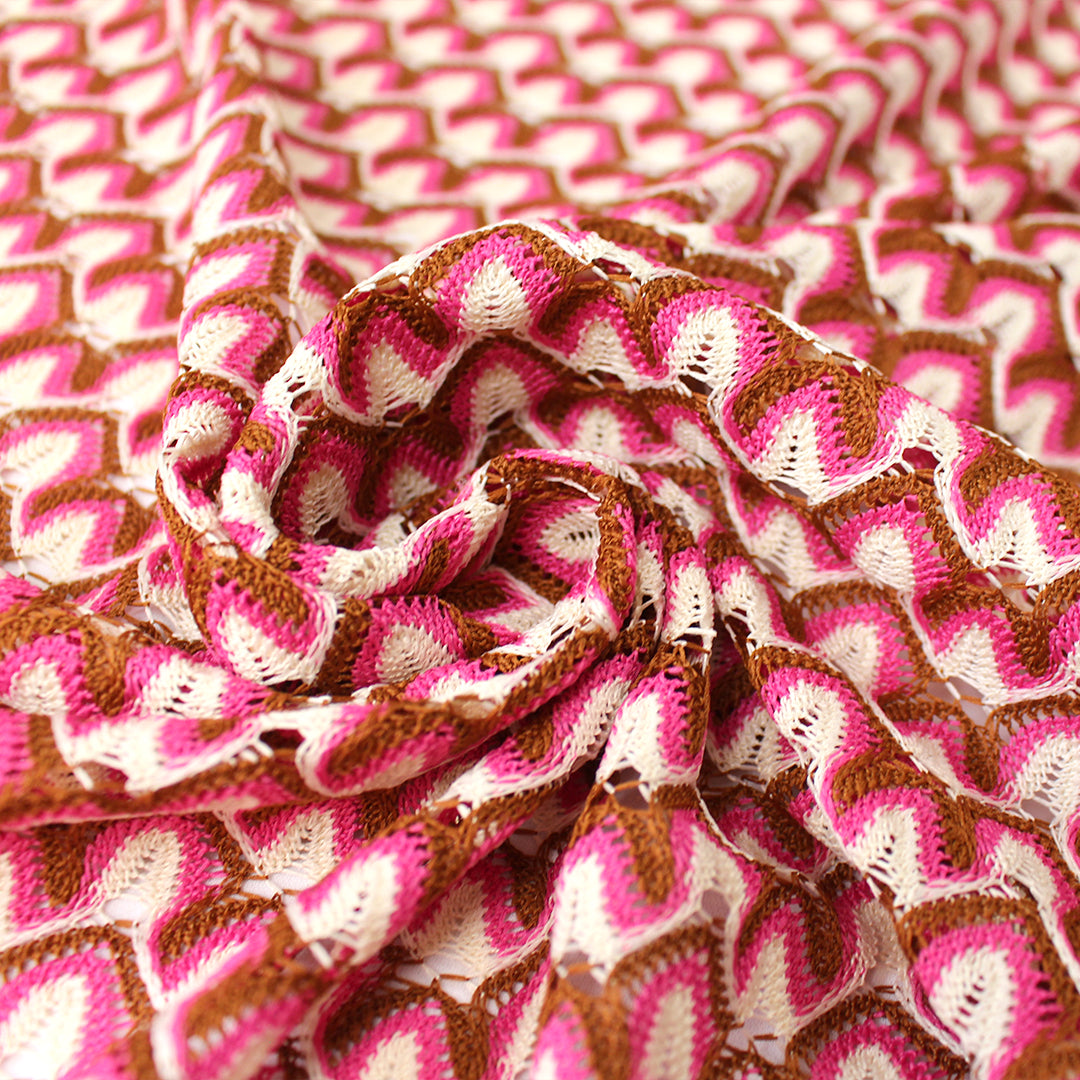 Missoni-esque scallop stitch crochet knit - berry/nutmeg 1.875 yd