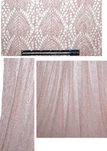 Italian yarn dye crochet sweater lace - white/pink met. 1.375 yd