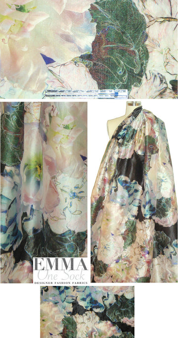 Italian abstract floral crushed stretch taffeta