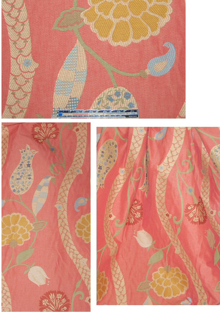 Italian stylized flower cotton brocade - coral/maize