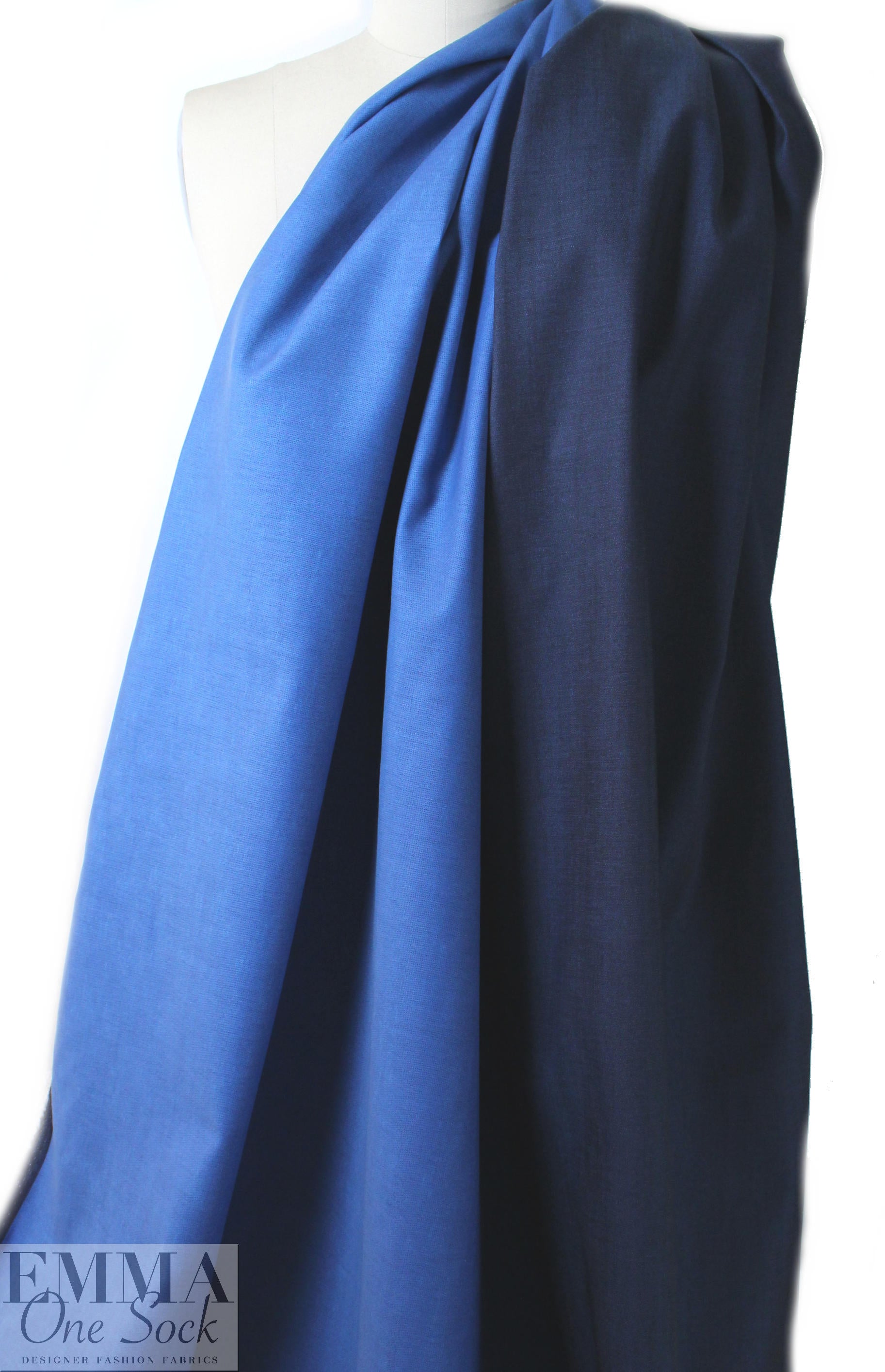 Italian doubleface cotton denim - azure/midnight