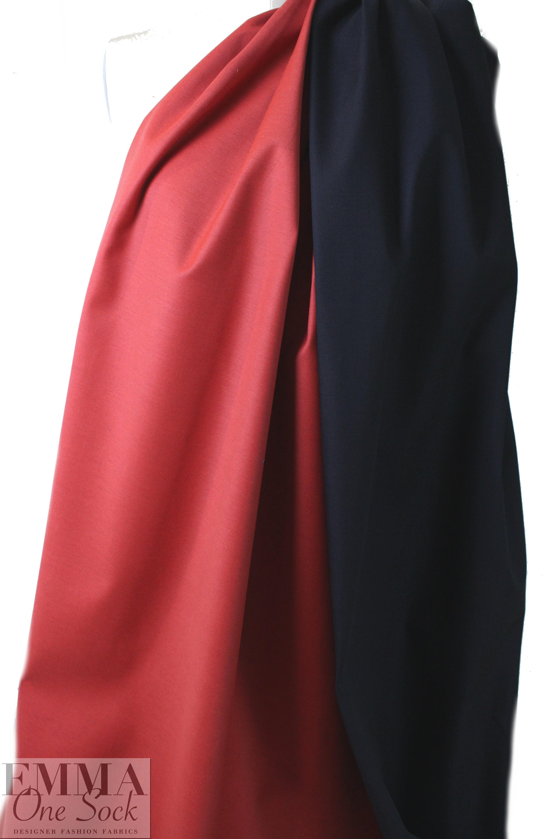 Italian doubleface cotton denim - coral red/black