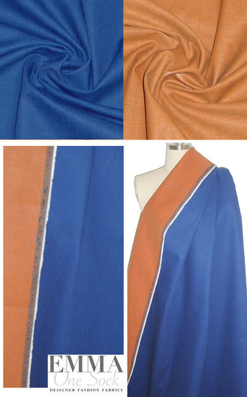 Italian famous designer reversible denim - blue/orange 2 yd