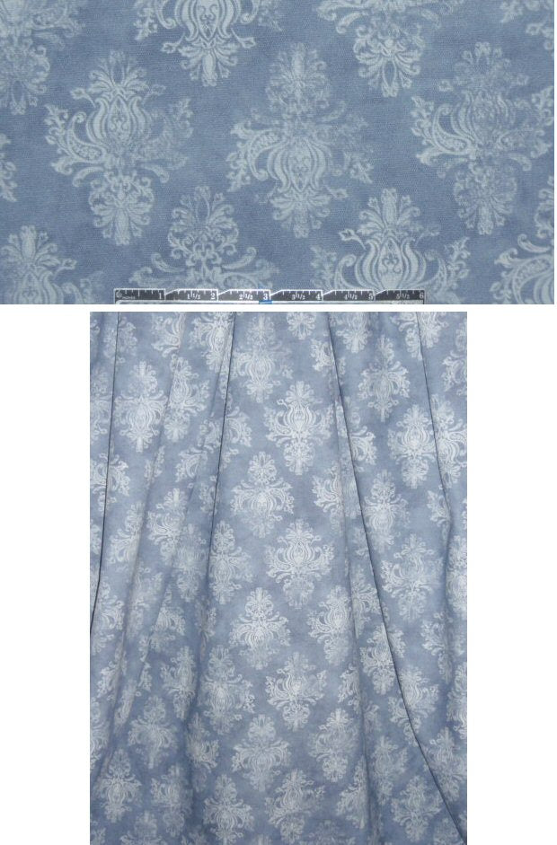 French 'faded scroll' printed stretch denim - blue