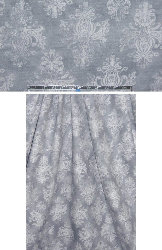 French 'faded scroll' printed stretch denim - gray 1.75 yds