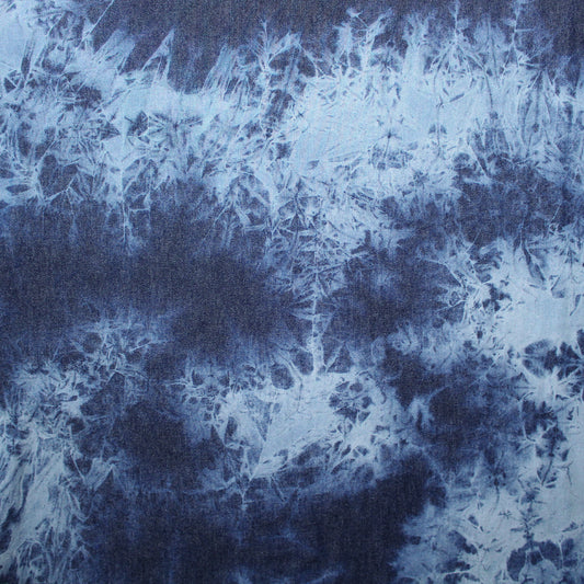 bleached tie dye cotton denim - indigo