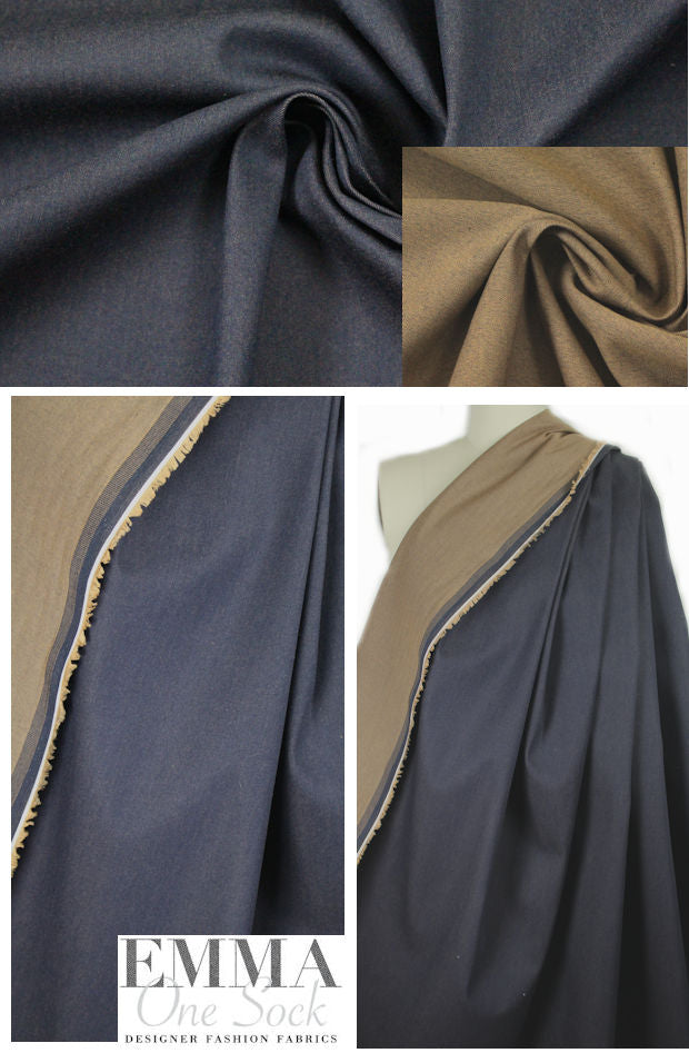 Italian reversible stretch denim - midnight/tan