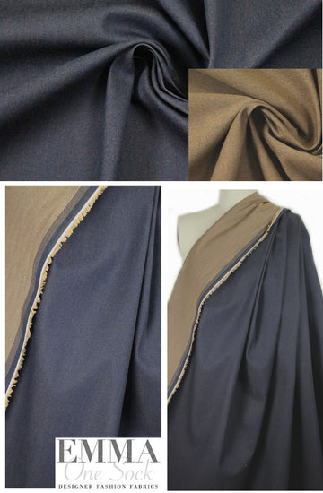 Italian reversible stretch denim - midnight/tan