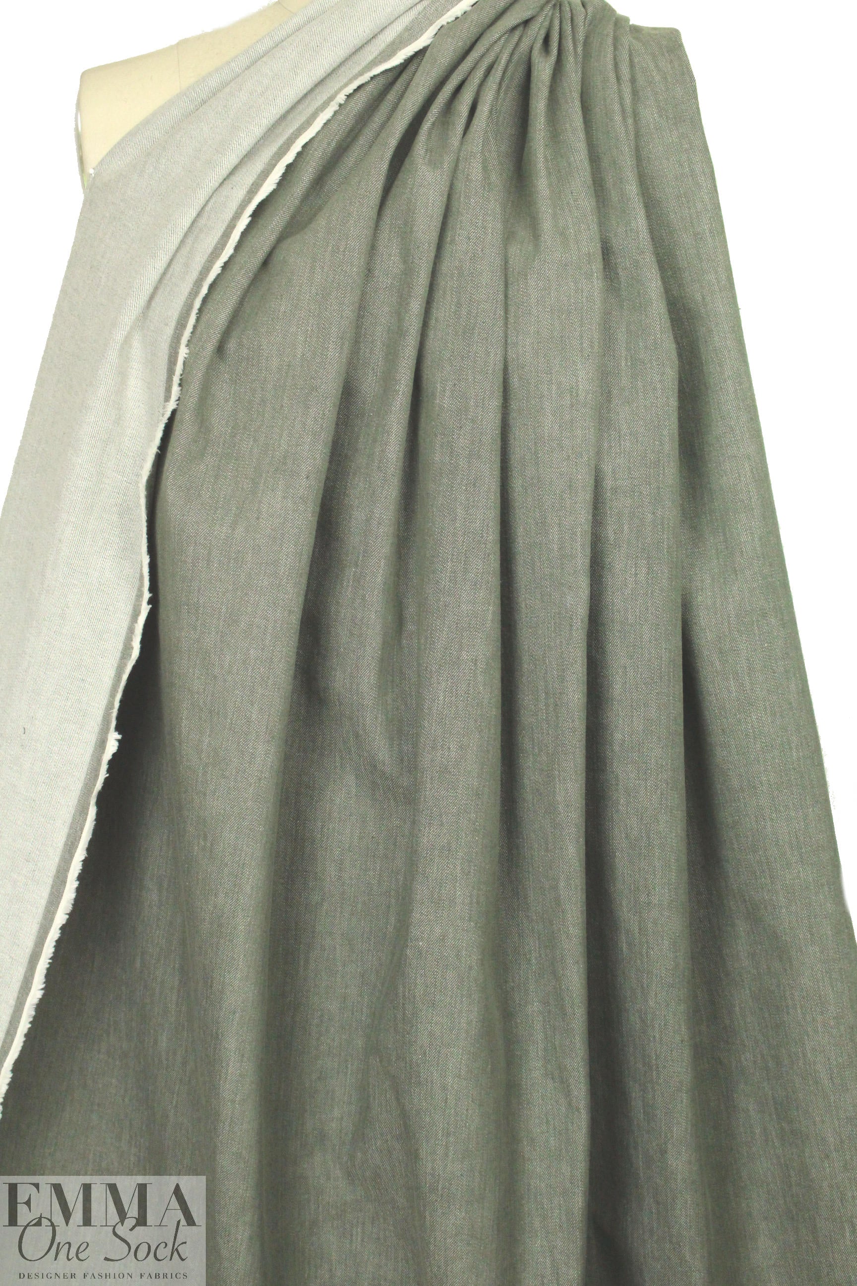 Italian enzyme wash stretch denim - sage heather