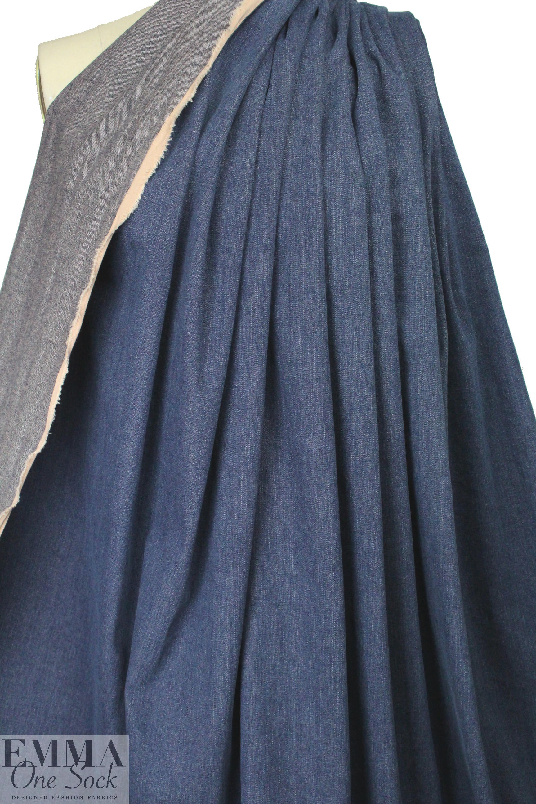Italian enzyme wash stretch denim - indigo/beige